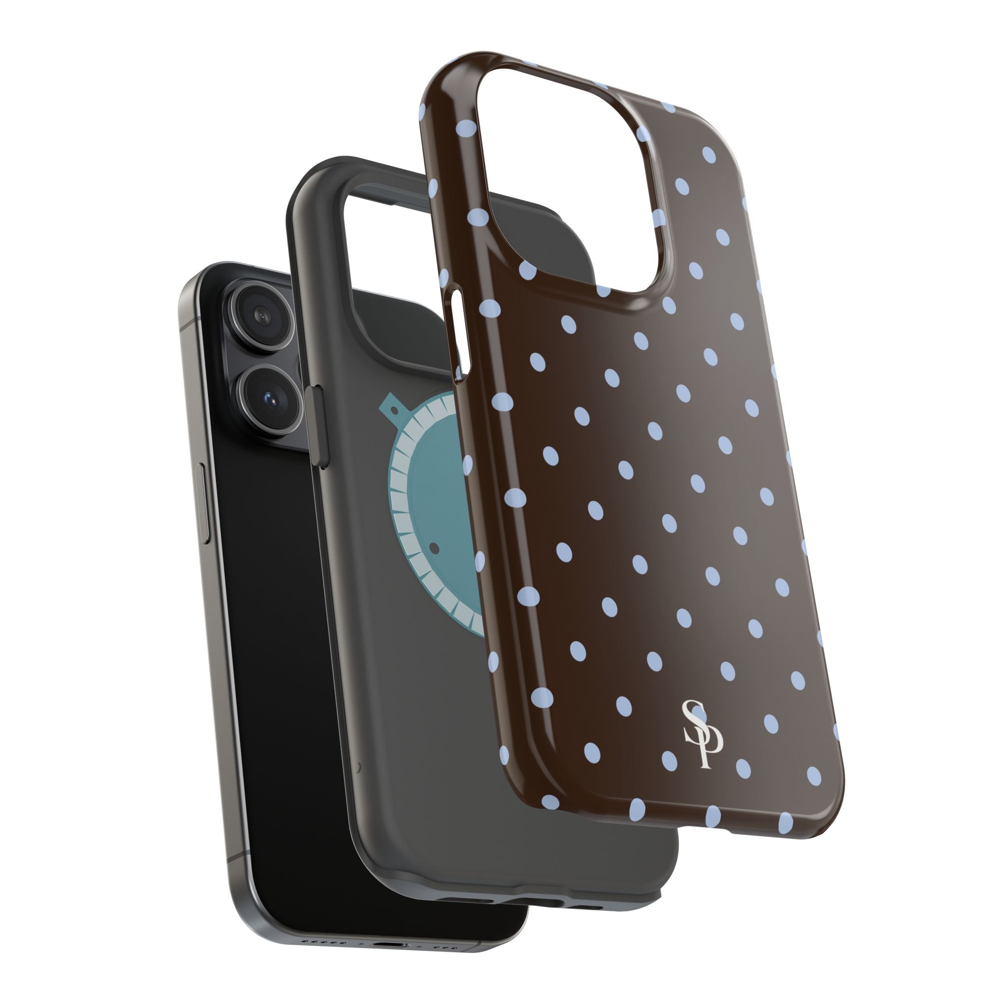 Brown & Light Blue Polka Dot Magnetic Phone Case