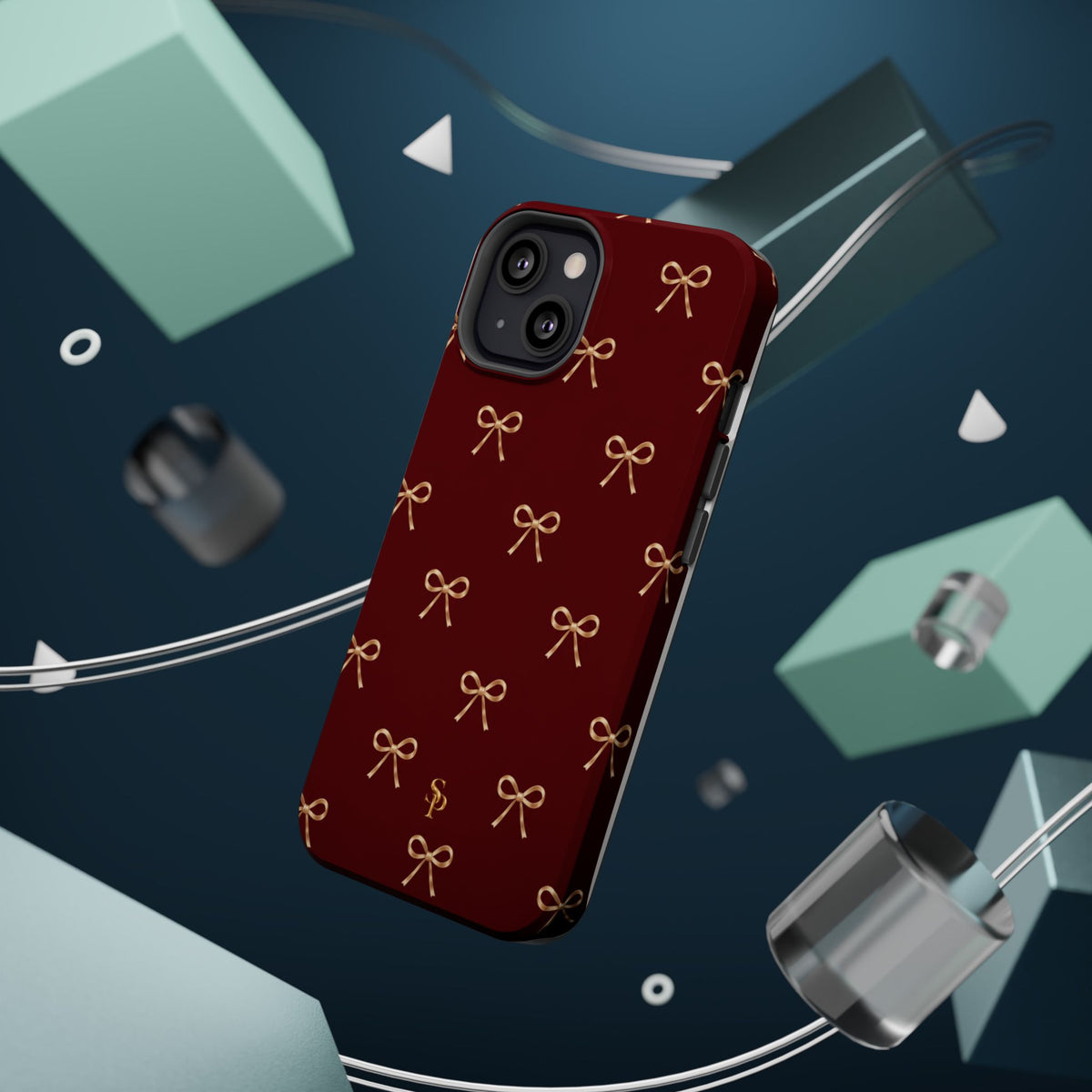 Burgundy Festive Gold Bow Magnetic Phone Case