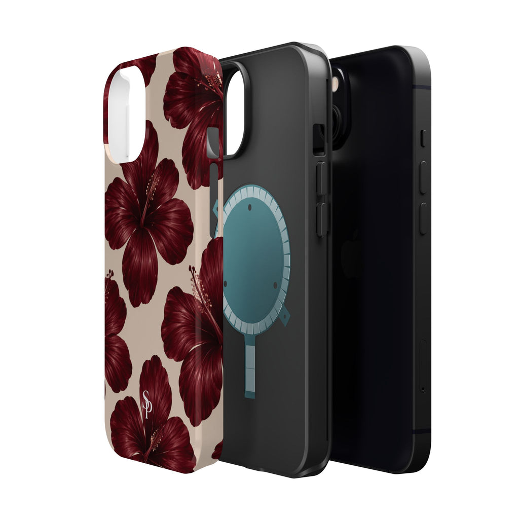 Burgundy Hibiscus Floral Magnetic Phone Case