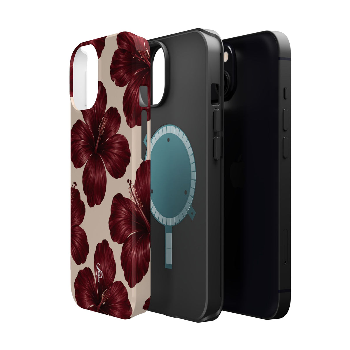 Burgundy Hibiscus Floral Magnetic Phone Case
