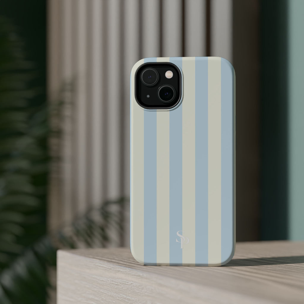 Pastel Blue & Cream Stripe Magnetic Impact-Resistant Phone Case