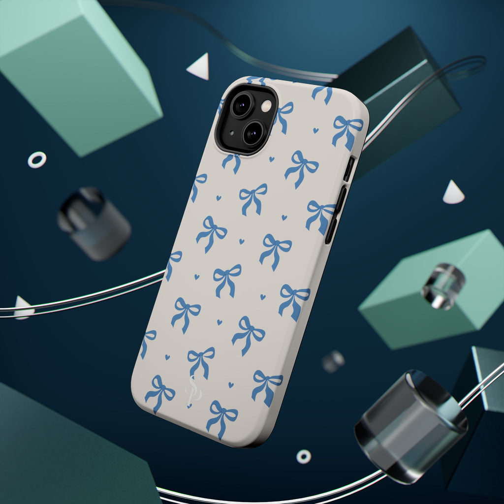 Blue Bow with Small Blue Hearts Magnetic Tough Case