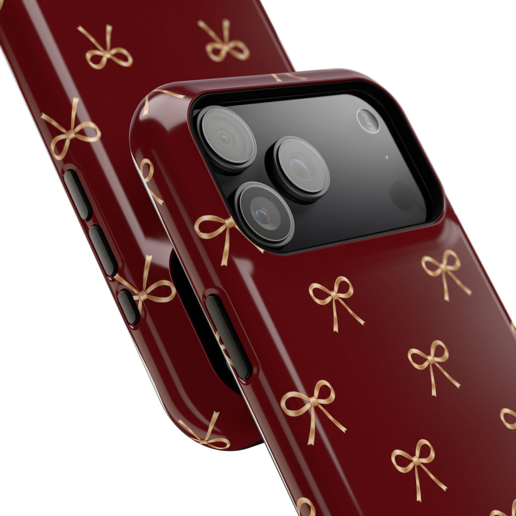 Burgundy Festive Gold Bow Magnetic Phone Case