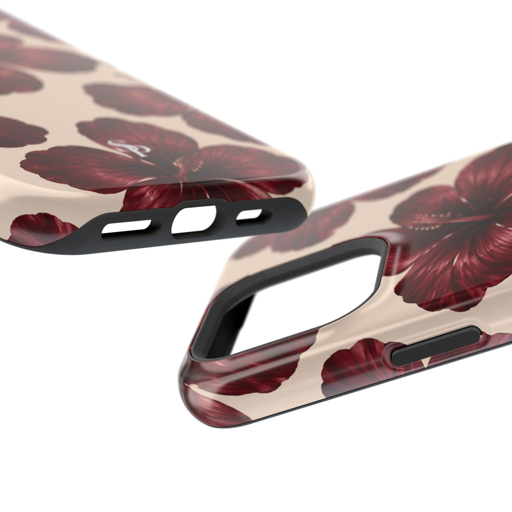Burgundy Hibiscus Floral Magnetic Phone Case