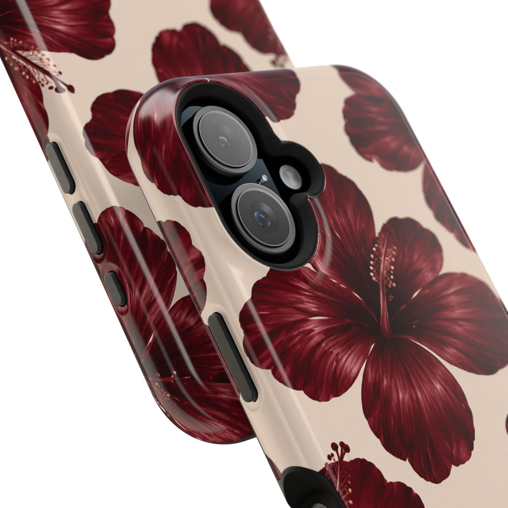 Burgundy Hibiscus Floral Magnetic Phone Case
