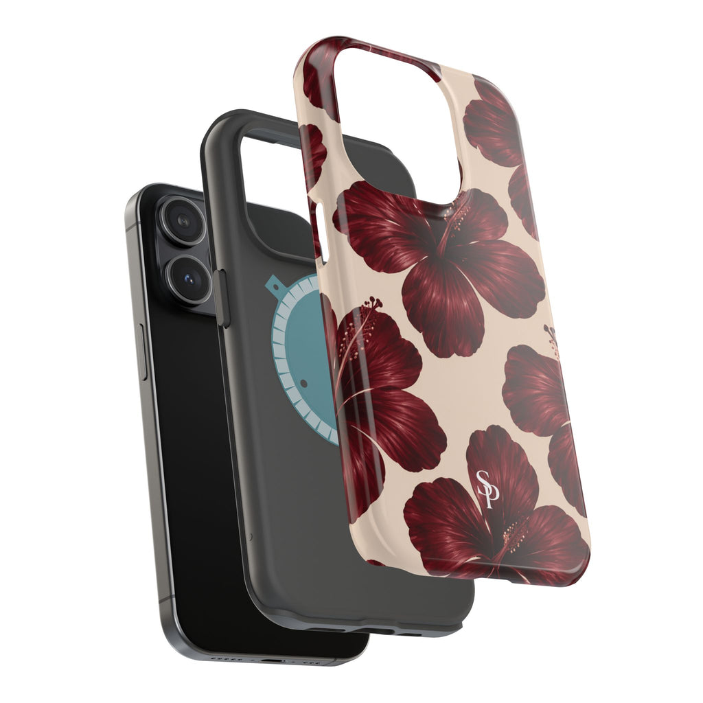 Burgundy Hibiscus Floral Magnetic Phone Case