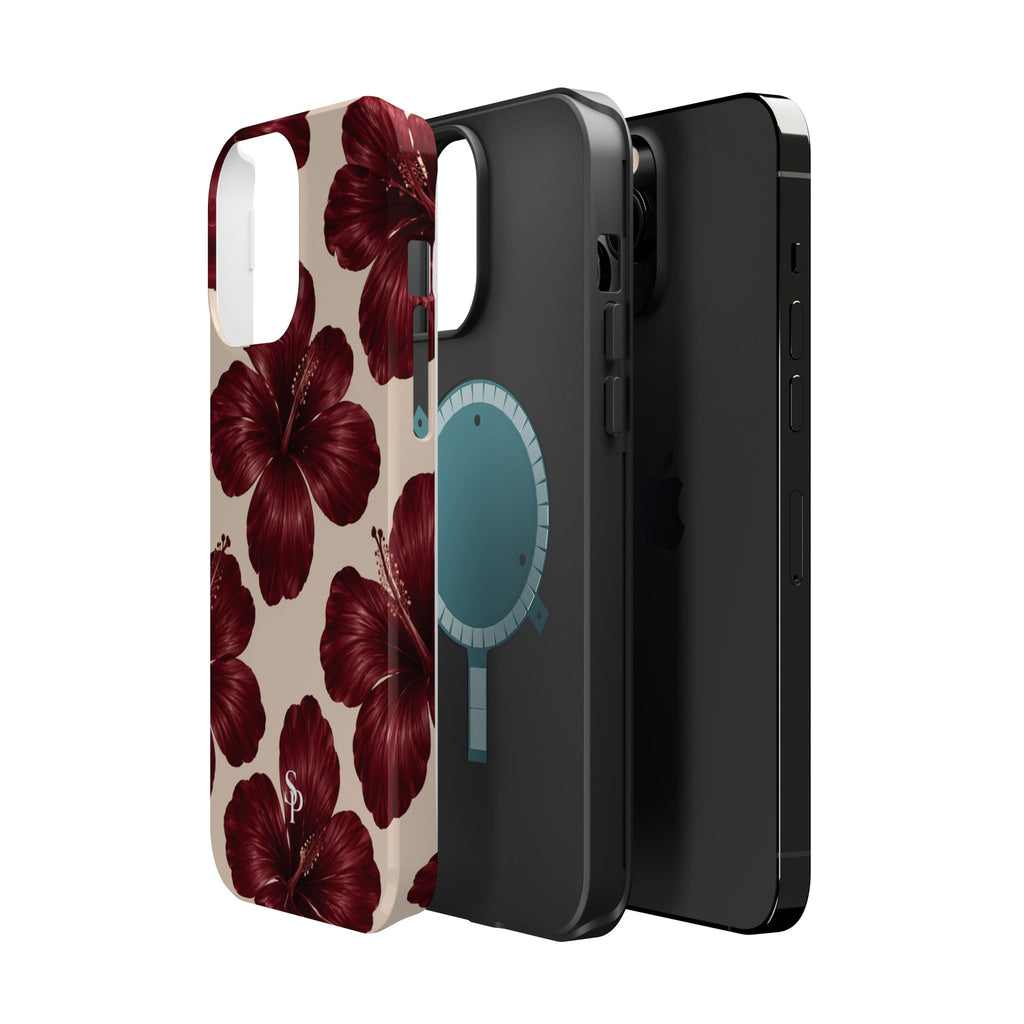 Burgundy Hibiscus Floral Magnetic Phone Case
