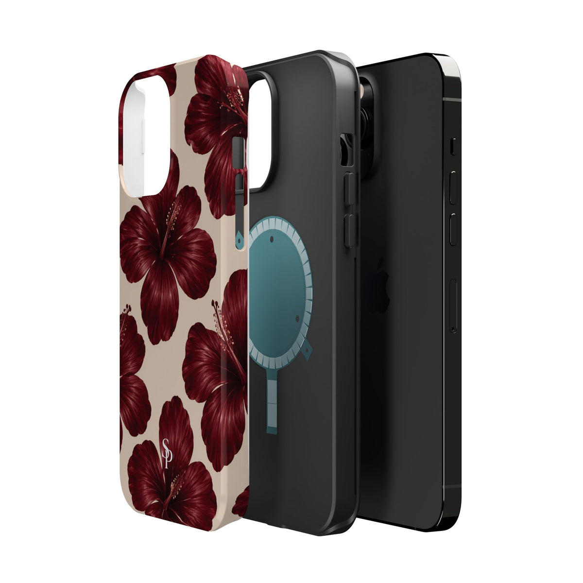 Burgundy Hibiscus Floral Magnetic Phone Case