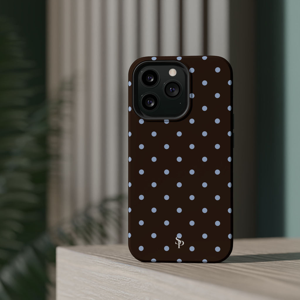Brown & Light Blue Polka Dot Magnetic Phone Case