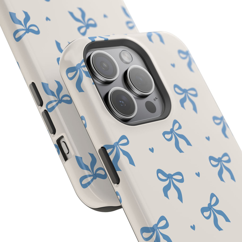 Blue Bow with Small Blue Hearts Magnetic Tough Case