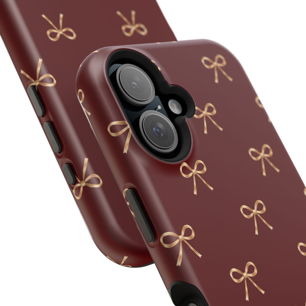 Burgundy Festive Gold Bow Magnetic Phone Case