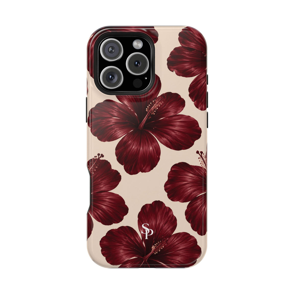 Burgundy Hibiscus Floral Magnetic Phone Case
