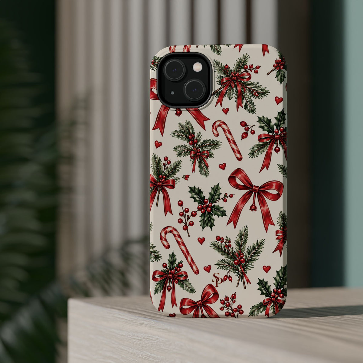 Christmas Candy Cane & Bow Magnetic Phone Case