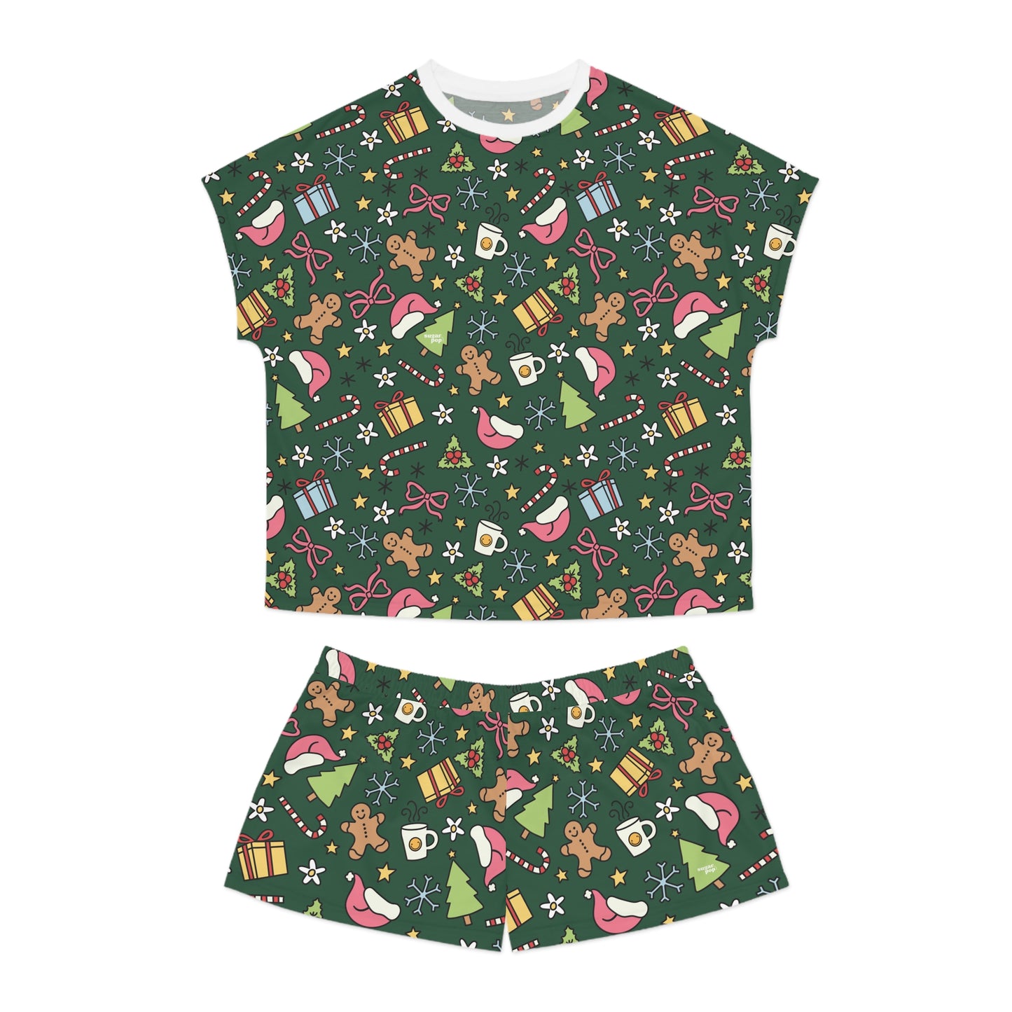 Green Festive Holiday Women's Short Pajama Set