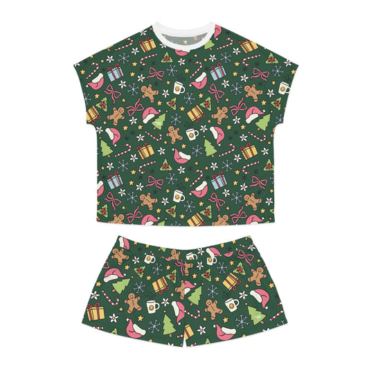 Green Festive Holiday Women's Short Pajama Set