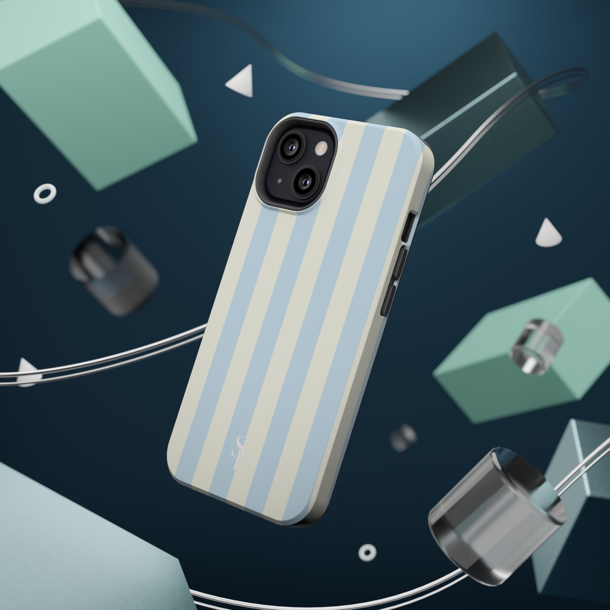 Pastel Blue & Cream Stripe Magnetic Impact-Resistant Phone Case