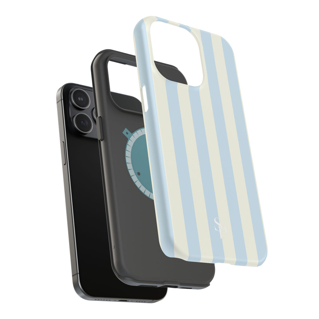 Pastel Blue & Cream Stripe Magnetic Impact-Resistant Phone Case