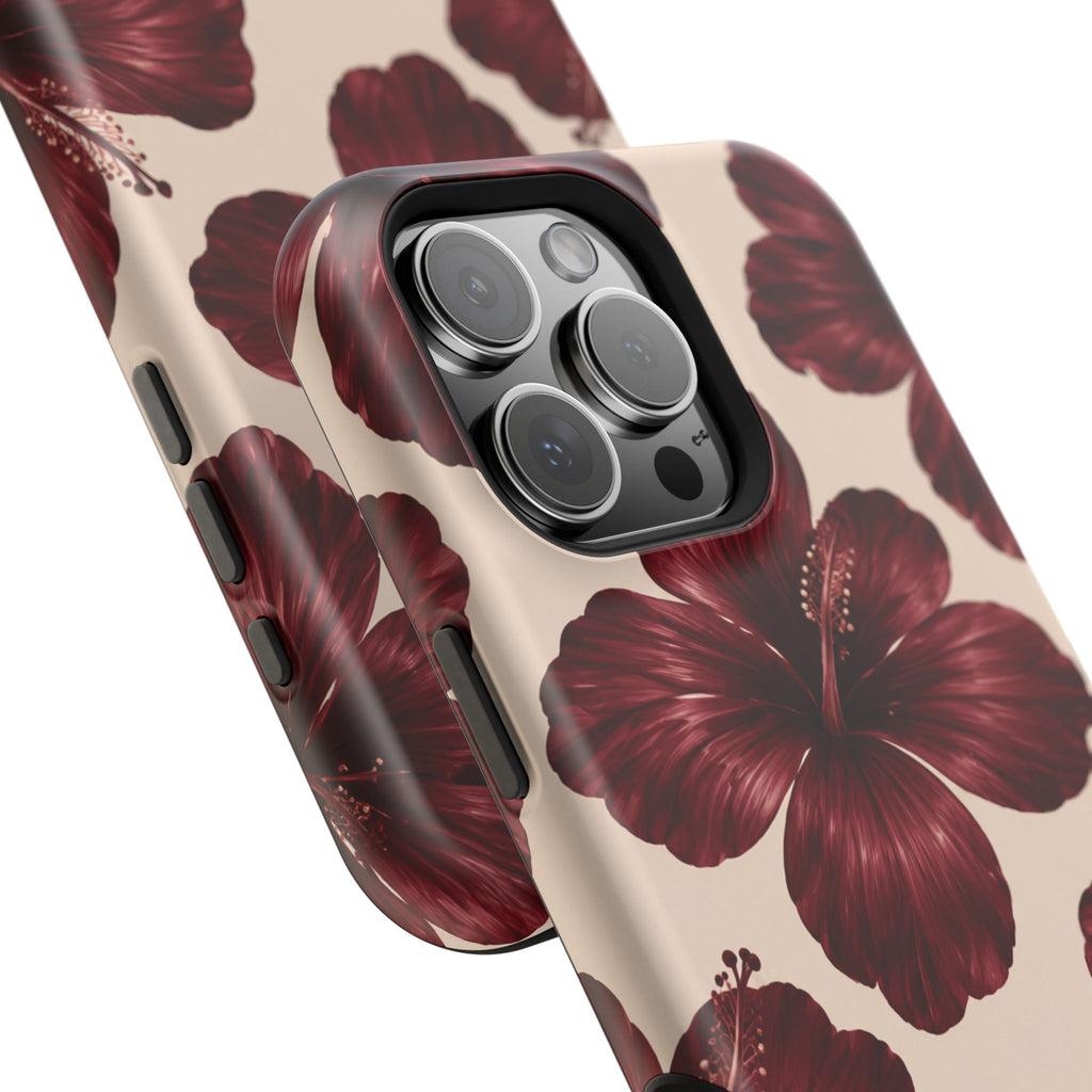 Burgundy Hibiscus Floral Magnetic Phone Case