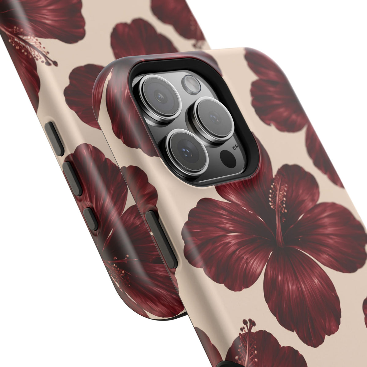 Burgundy Hibiscus Floral Magnetic Phone Case