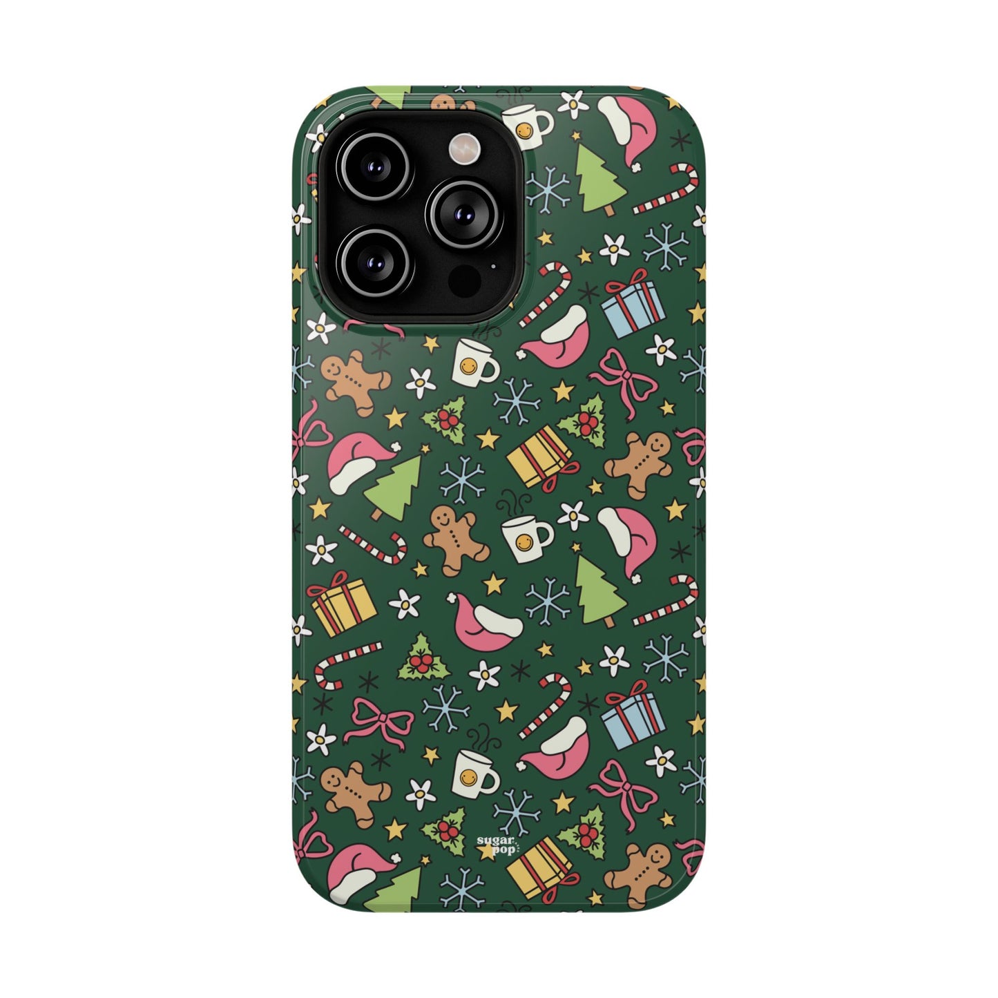 Green Festive Holiday Phone Case - Impact-Resistant Design for Christmas Cheer