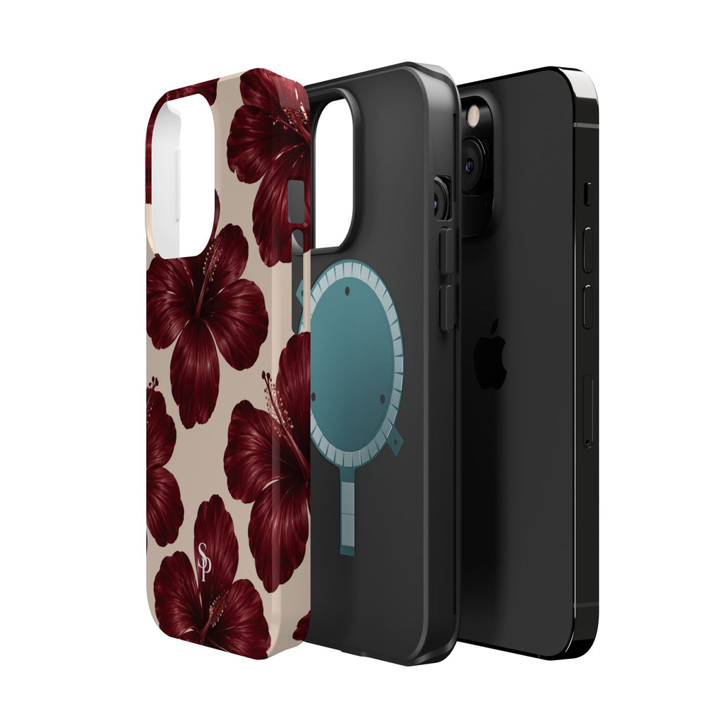 Burgundy Hibiscus Floral Magnetic Phone Case