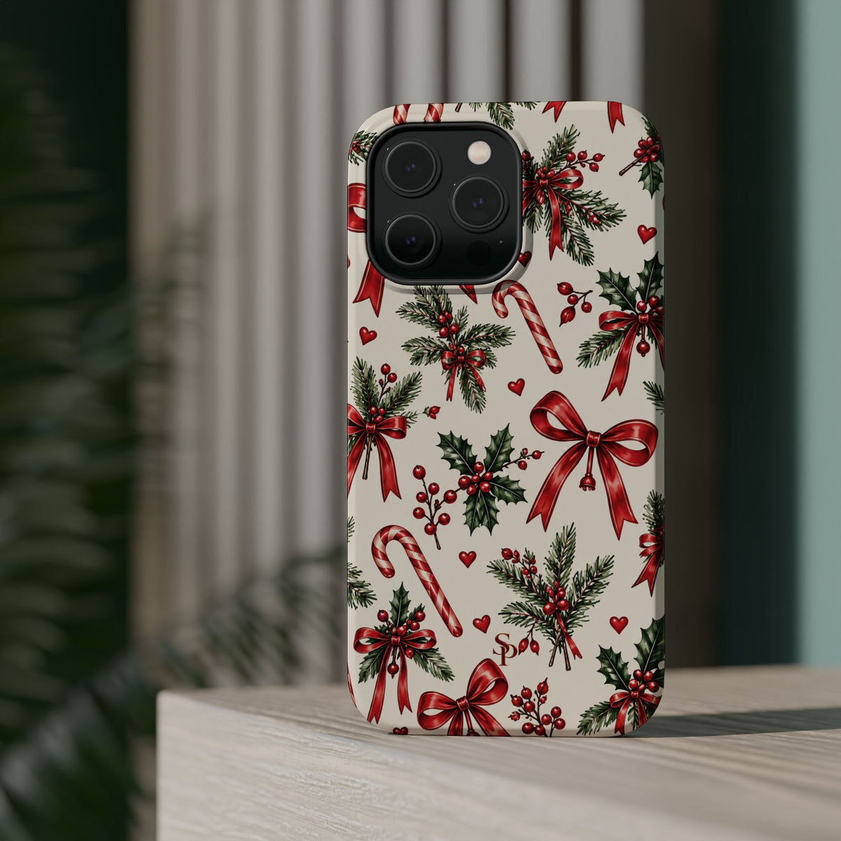 Christmas Candy Cane & Bow Magnetic Phone Case