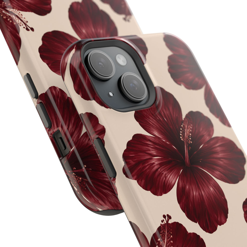 Burgundy Hibiscus Floral Magnetic Phone Case
