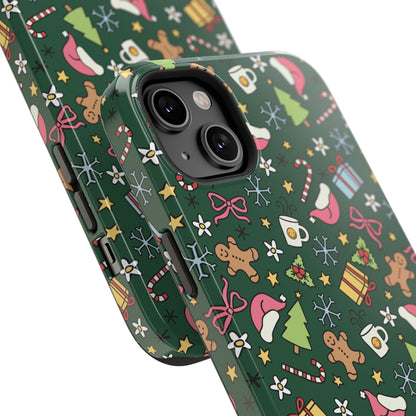 Green Festive Holiday Phone Case - Impact-Resistant Design for Christmas Cheer