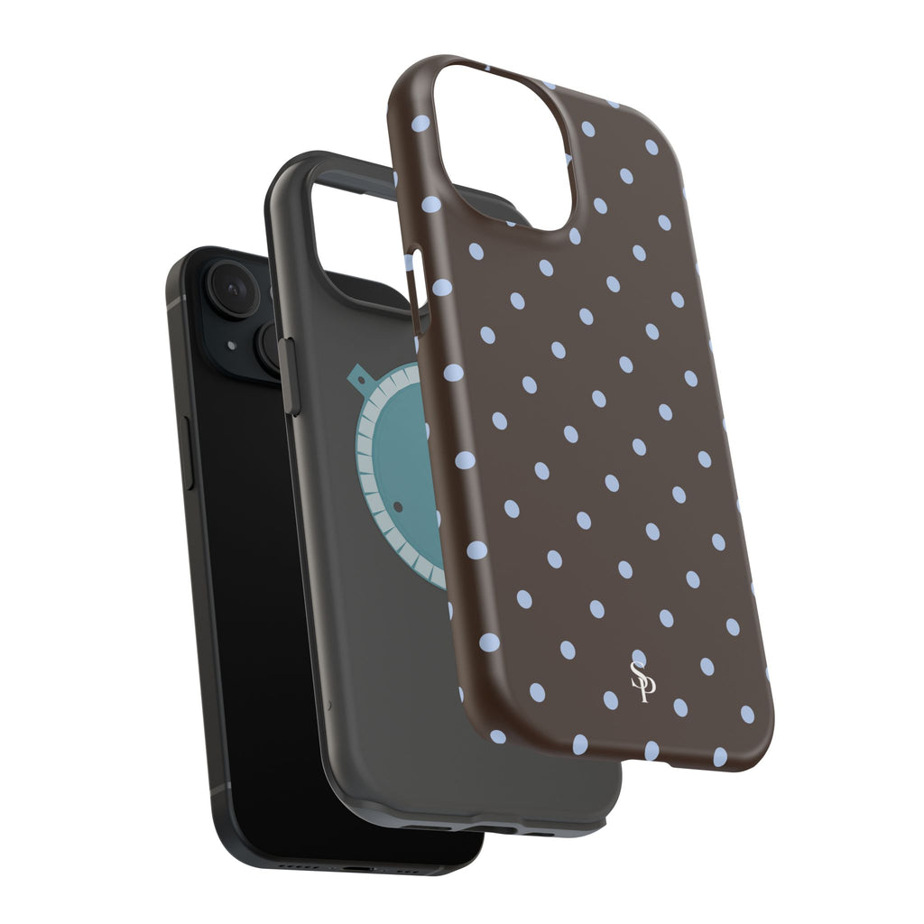 Brown & Light Blue Polka Dot Magnetic Phone Case