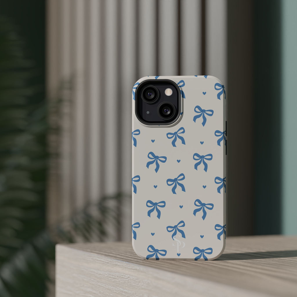 Blue Bow with Small Blue Hearts Magnetic Tough Case