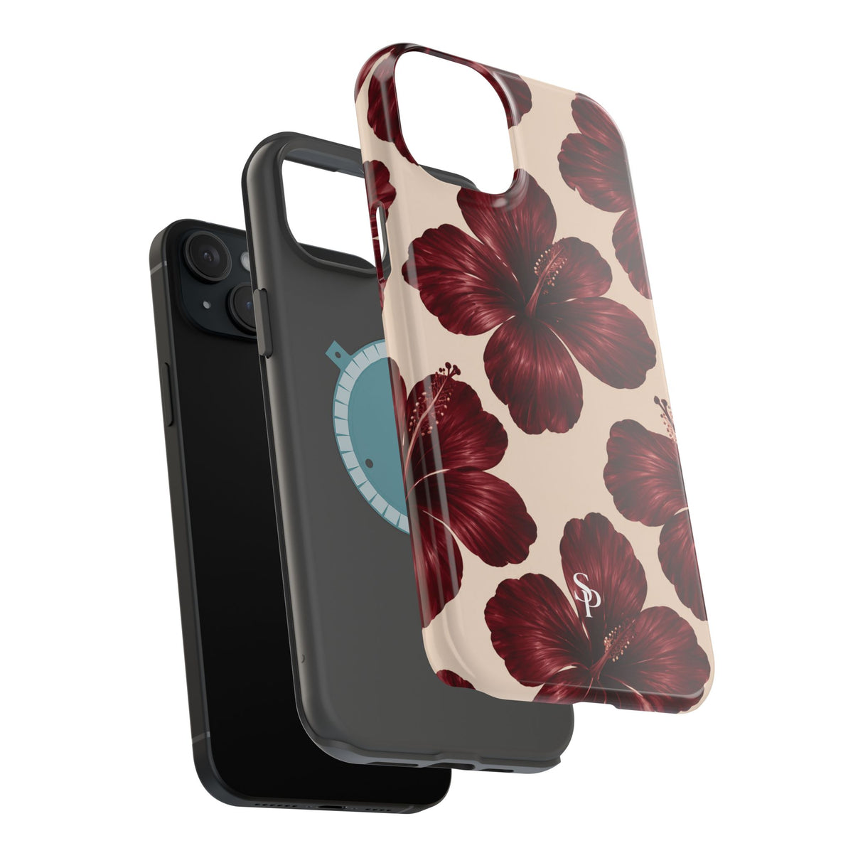 Burgundy Hibiscus Floral Magnetic Phone Case