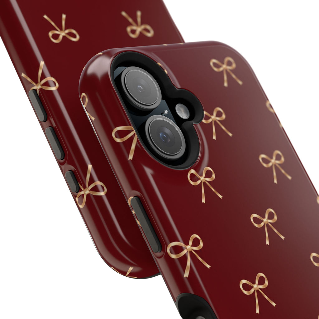 Burgundy Festive Gold Bow Magnetic Phone Case