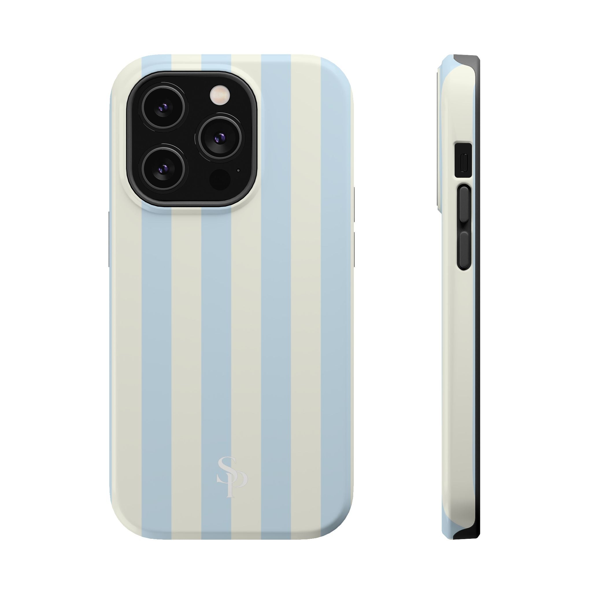 Pastel Blue & Cream Stripe Magnetic Impact-Resistant Phone Case