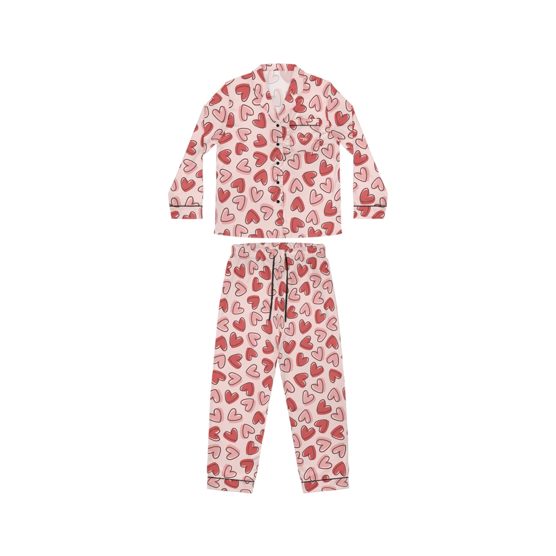 Heart Pattern Women's Satin Pajamas - Perfect for Sleep & Special Occasions