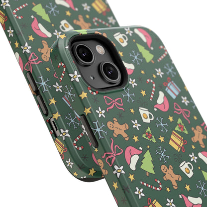 Green Festive Holiday Phone Case - Impact-Resistant Design for Christmas Cheer