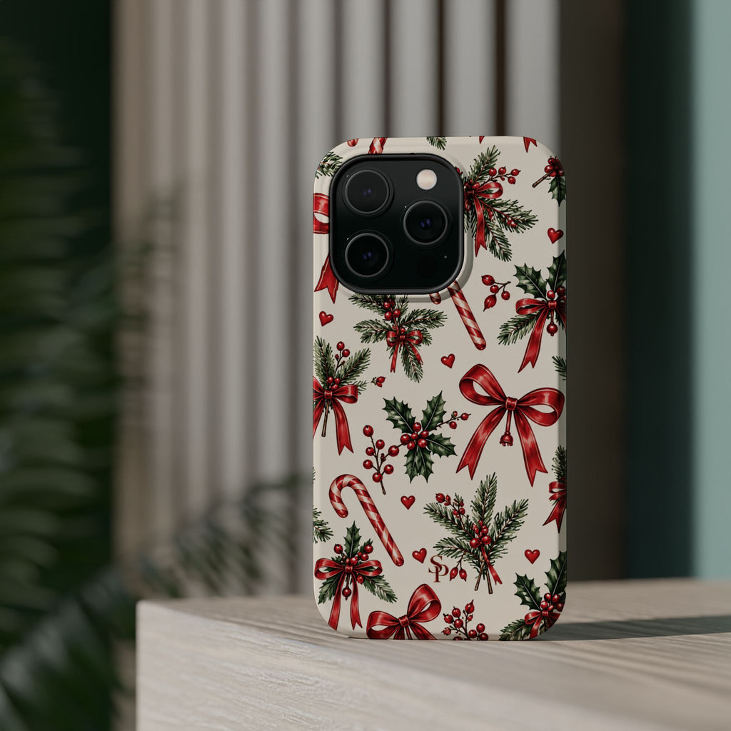 Christmas Candy Cane & Bow Magnetic Phone Case