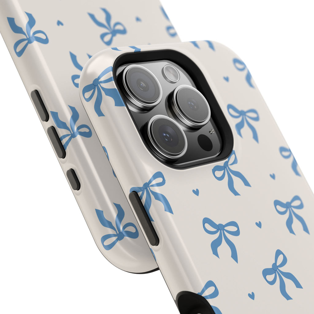 Blue Bow with Small Blue Hearts Magnetic Tough Case