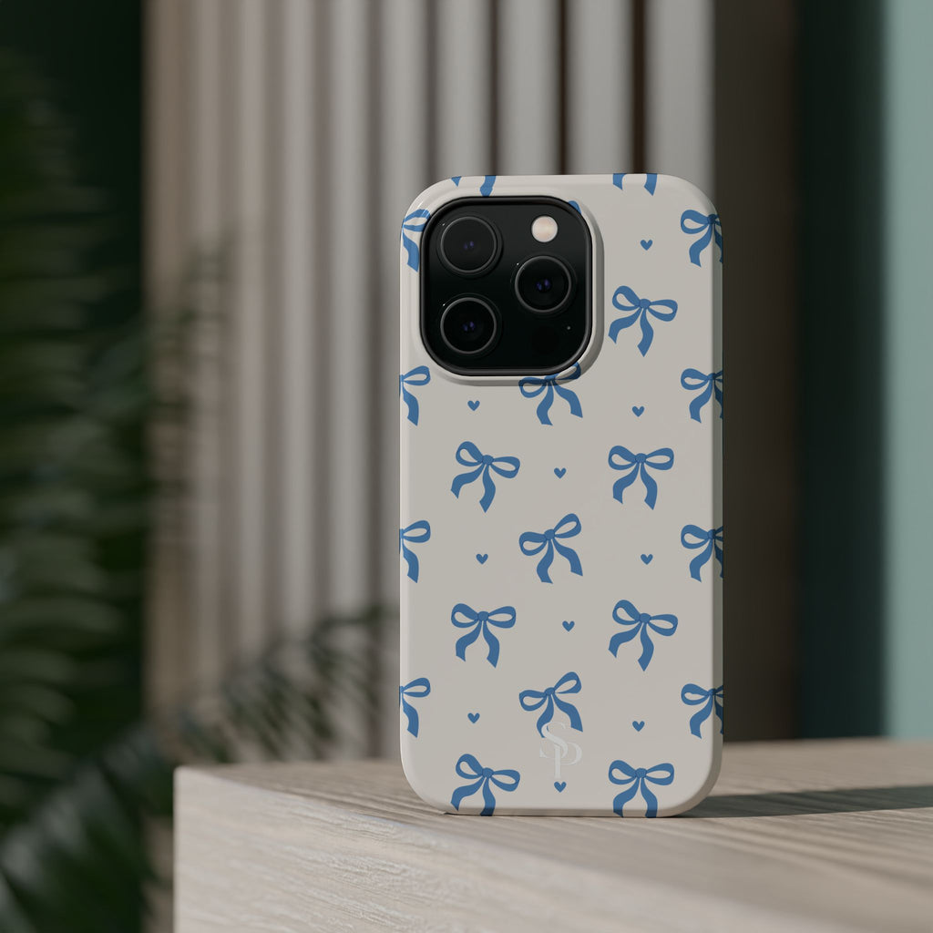 Blue Bow with Small Blue Hearts Magnetic Tough Case