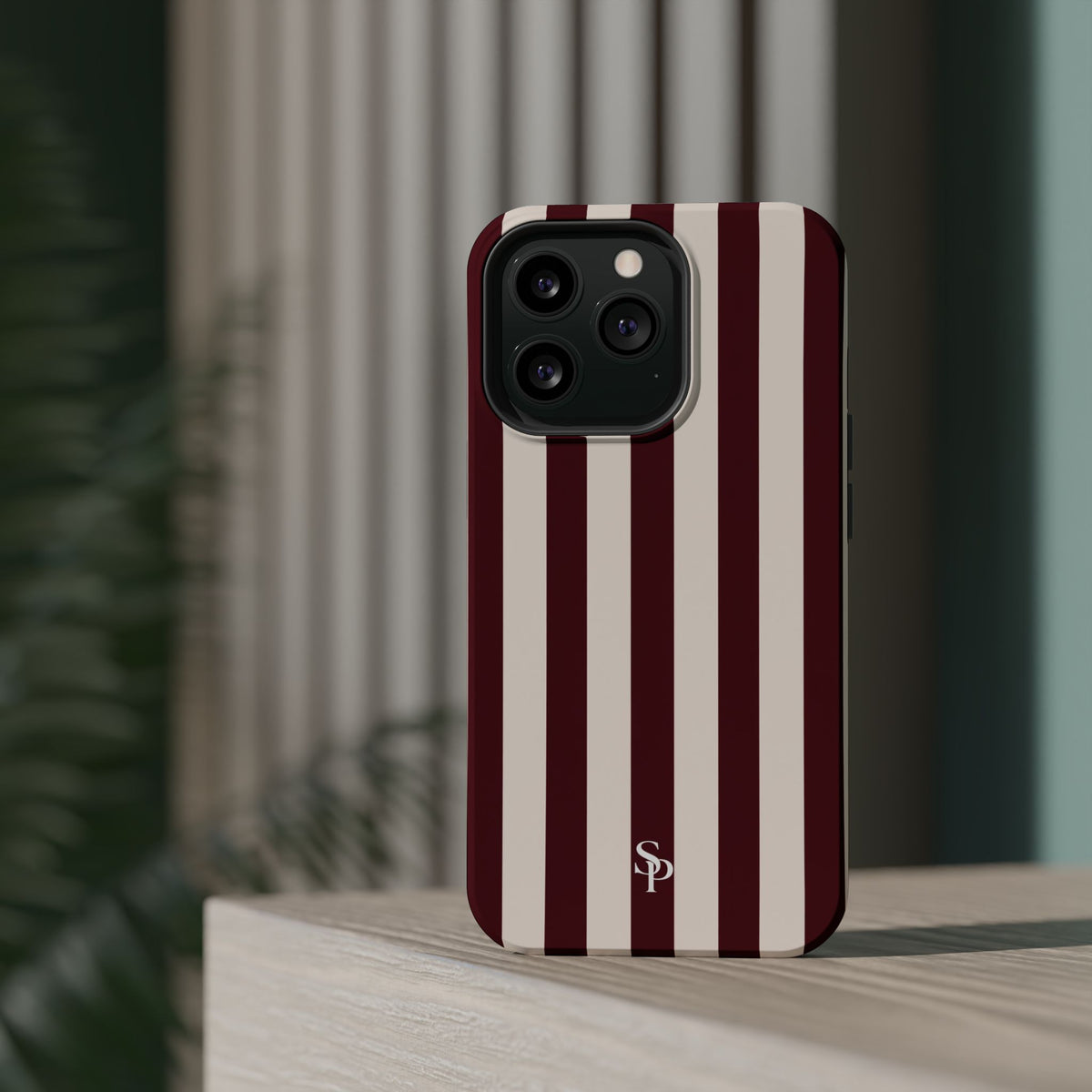Burgundy Striped Magnetic Phone Case