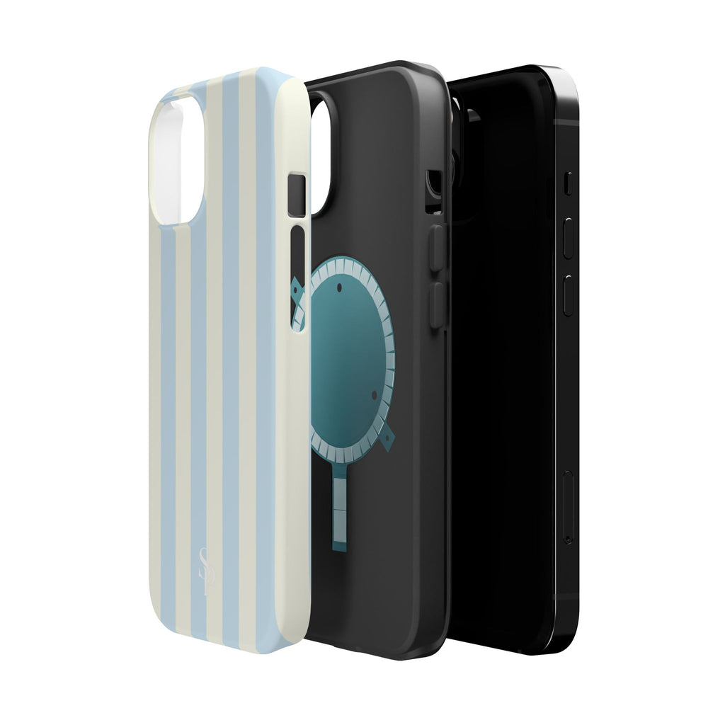 Pastel Blue & Cream Stripe Magnetic Impact-Resistant Phone Case
