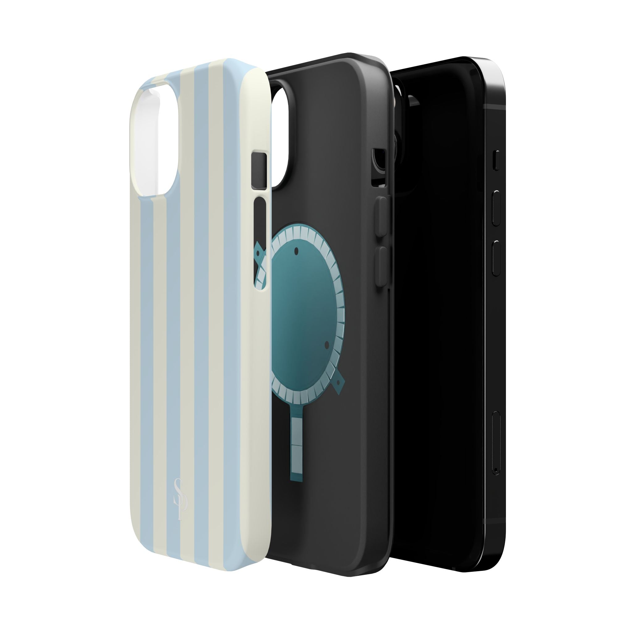 Pastel Blue & Cream Stripe Magnetic Impact-Resistant Phone Case