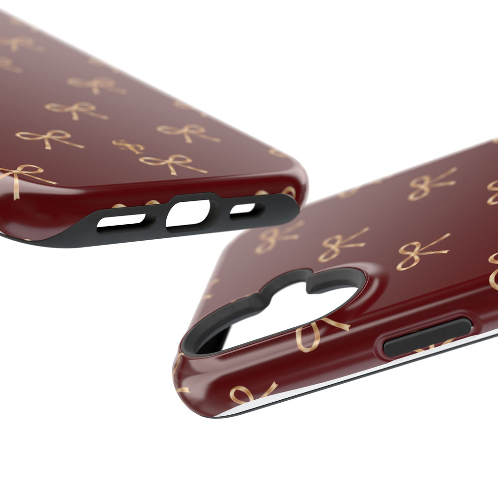 Burgundy Festive Gold Bow Magnetic Phone Case