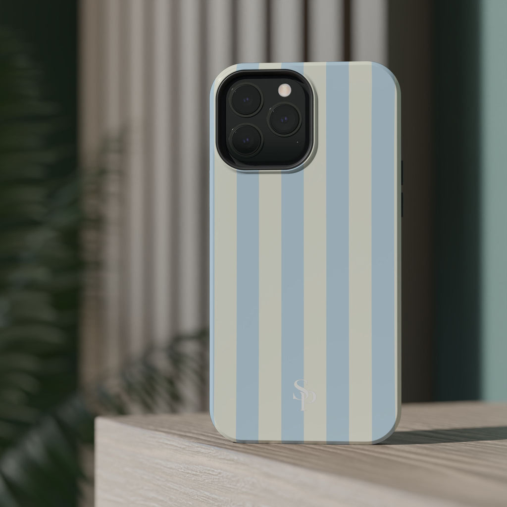Pastel Blue & Cream Stripe Magnetic Impact-Resistant Phone Case