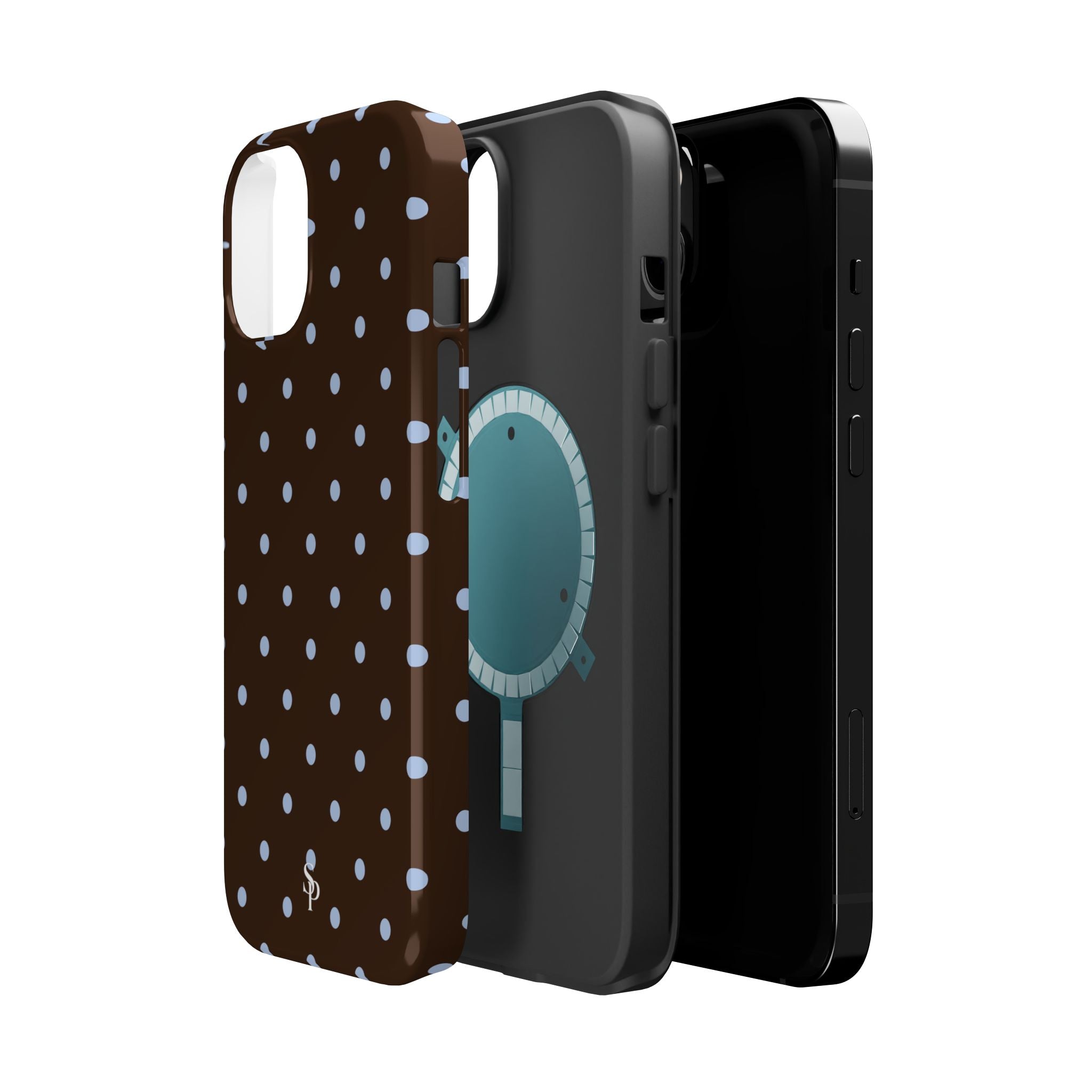 Brown & Light Blue Polka Dot Magnetic Phone Case