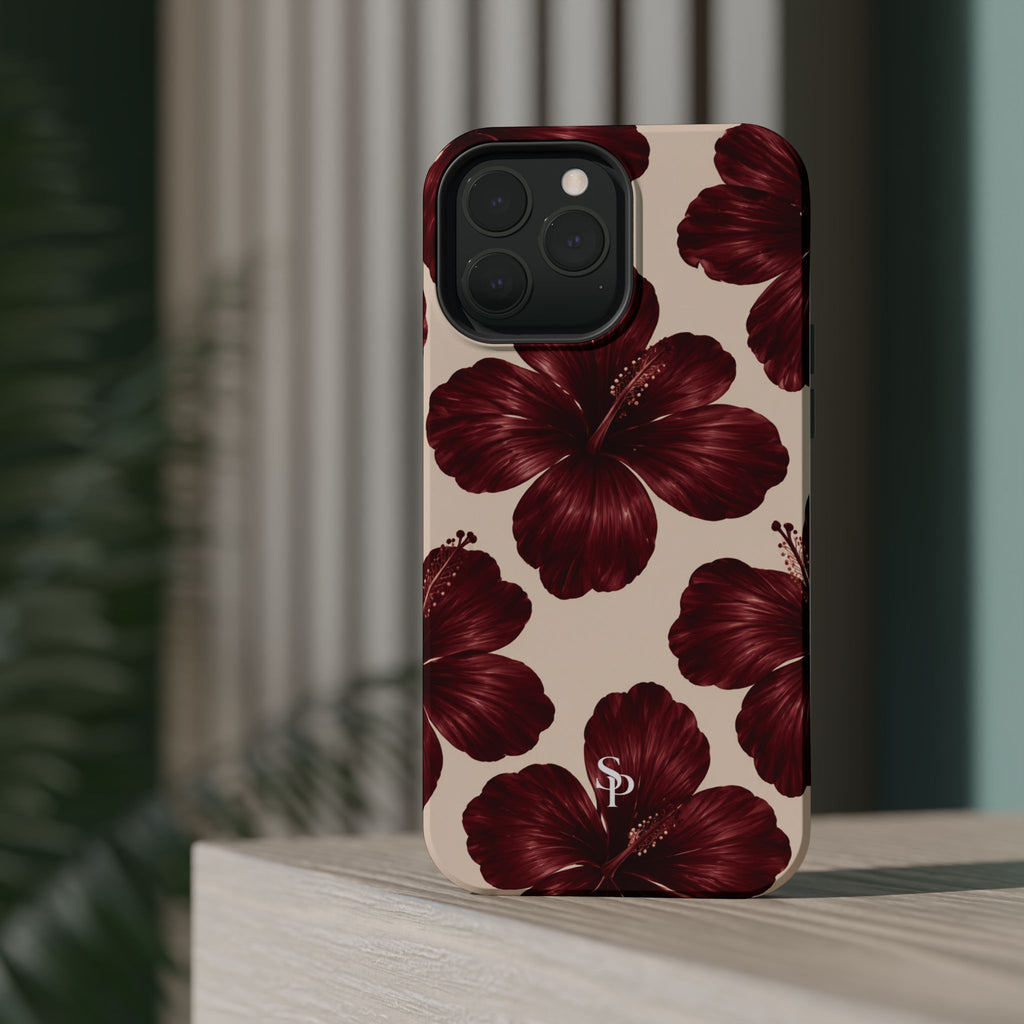 Burgundy Hibiscus Floral Magnetic Phone Case