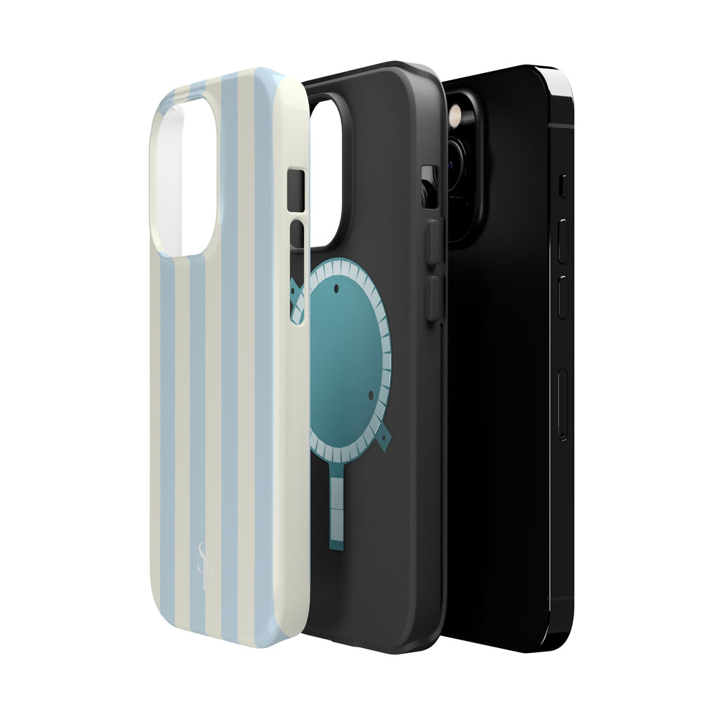 Pastel Blue & Cream Stripe Magnetic Impact-Resistant Phone Case