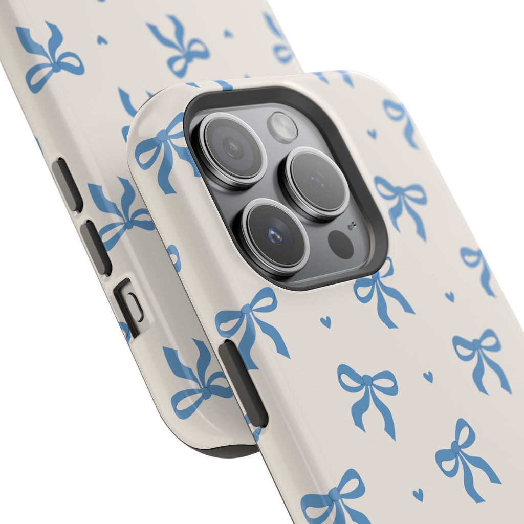 Blue Bow with Small Blue Hearts Magnetic Tough Case
