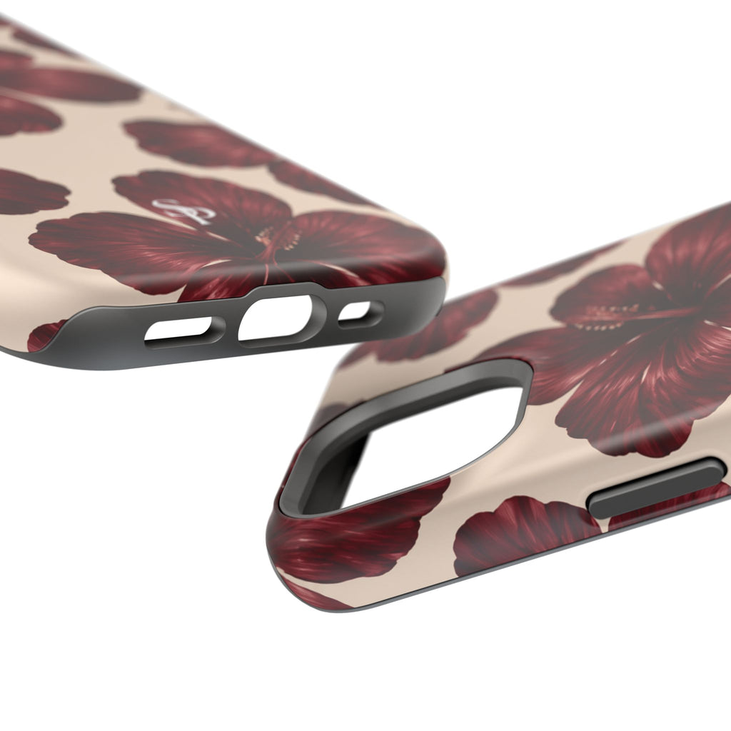 Burgundy Hibiscus Floral Magnetic Phone Case