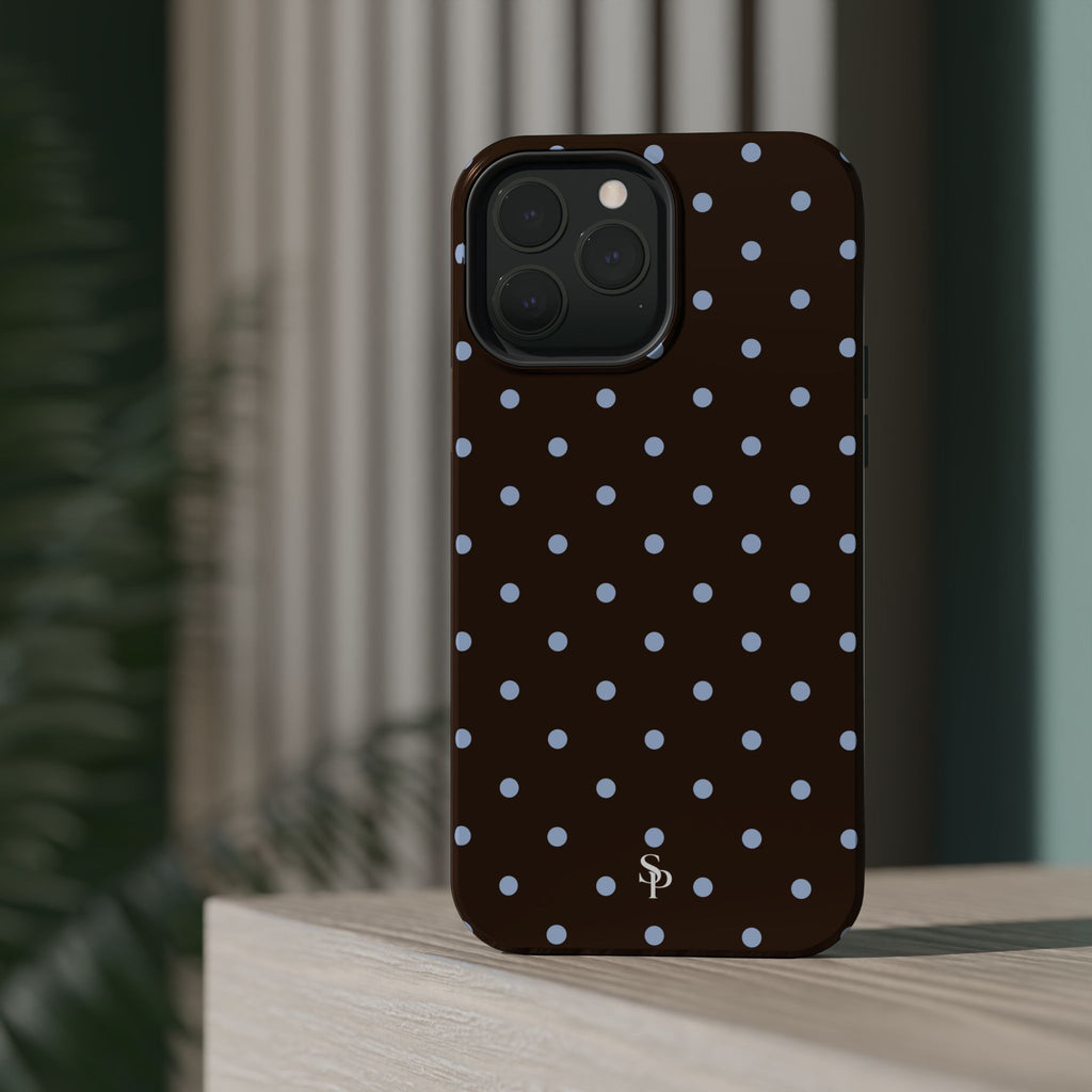 Brown & Light Blue Polka Dot Magnetic Phone Case