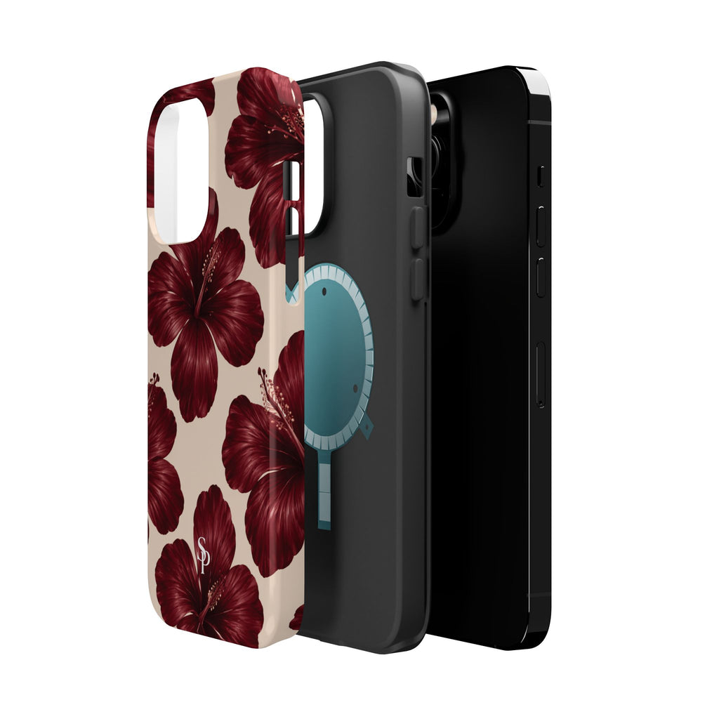 Burgundy Hibiscus Floral Magnetic Phone Case